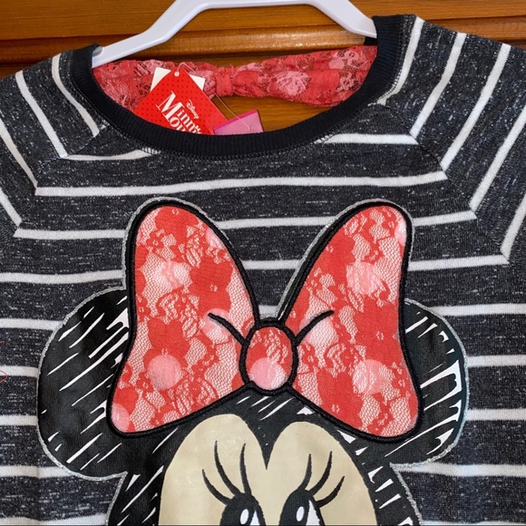 NWT 7/8 Minnie Mouse Disney top stripped Lace! M - Picture 2 of 6